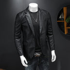 Men's leather blazer with a slim silhouette, pointed lapels, and flap pockets Fashion Glam