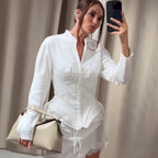 Women's Tailored Blazer Jacket with Corset Effect, Peplum and Stand-Up Collar Fashion Glam