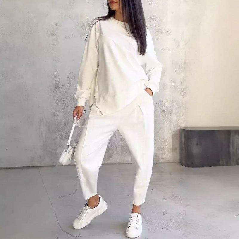 Women's Casual Two-Piece Lounge Set with Oversize Sweatshirt and Tailored Tapered Pants Fashion Glam