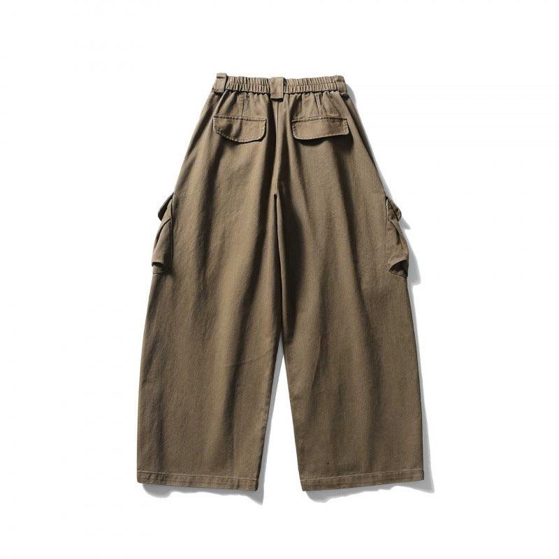 Unisex Wide Cargo Cropped Pants with High Elastic Waistband, Multiple Pockets and Drawstring Fashion Glam