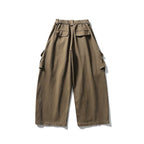 Unisex Wide Cargo Cropped Pants with High Elastic Waistband, Multiple Pockets and Drawstring Fashion Glam
