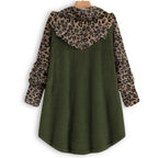 Women's teddy coat with hood, button placket, and contrasting leopard sleeves Fashion Glam