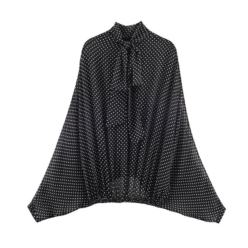 Women's Two-Piece Retro Polka Dot Set with Wide Batwing Top and Pleated Midi Skirt Fashion Glam