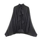 Women's Two-Piece Retro Polka Dot Set with Wide Batwing Top and Pleated Midi Skirt Fashion Glam