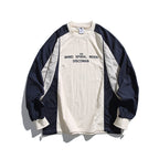 Unisex Loose-Fit Retro Sporty Long Sleeve Shirt with Contrast Panels and Drawstring Hem Fashion Glam