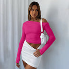 Women's off-the-shoulder ruched cropped long sleeve made of stretchy jersey Fashion Glam