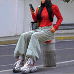 Women wide High-Waist Baggy Jeans with deep crotch and vintage wash Fashion Glam