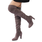 Women's Over-the-Knee Boots made of Suede with High Block Heel and Side Zipper Fashion Glam