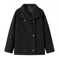 Women Oversize Short Coat in Boxy Peacoat Style with Wide Lapels and Double Breasted Fashion Glam