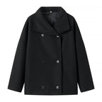 Women Oversize Short Coat in Boxy Peacoat Style with Wide Lapels and Double Breasted Fashion Glam