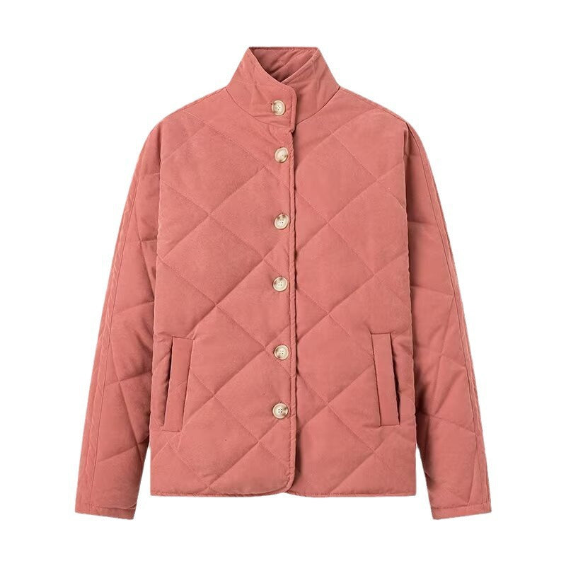 Women Light padded jacket with stand-up collar and diamond stitching Fashion Glam