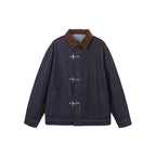 Men's Boxy Denim Jacket with Cord Collar and Metal Toggle Closures Fashion Glam
