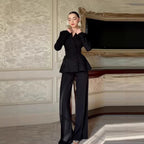 Women's Tailored Peplum Blazer and Palazzo Pants Set Fashion Glam