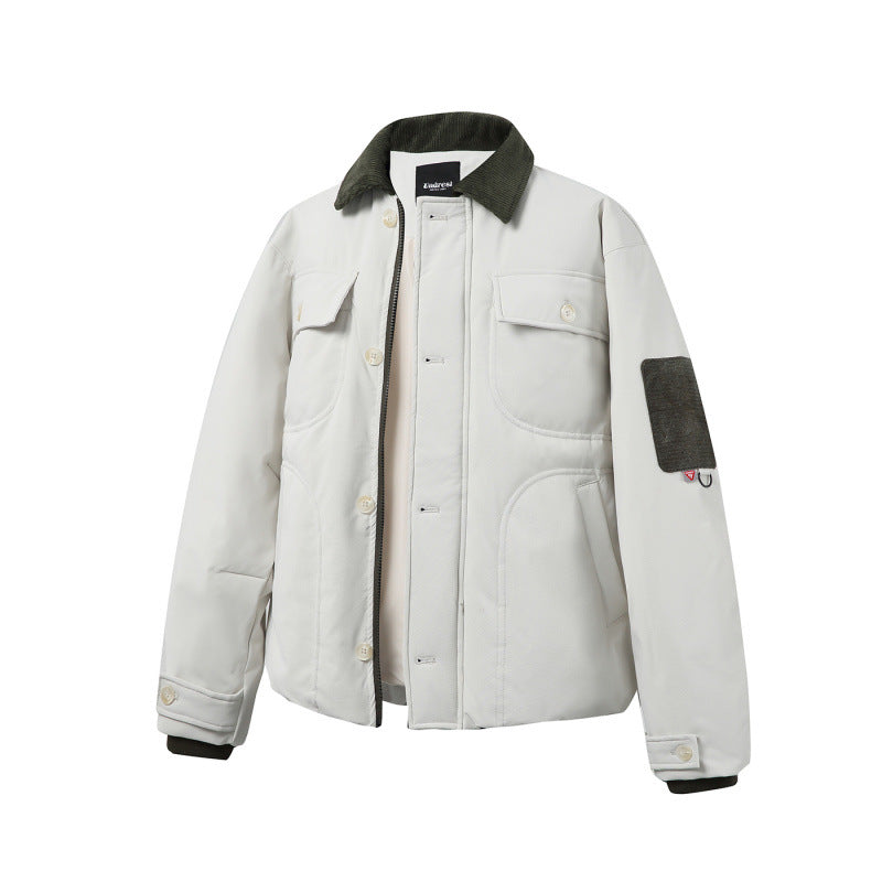 Unisex Padded Overshirt Jacket in Boxy Cut with Cord Collar and Flap Pockets Fashion Glam