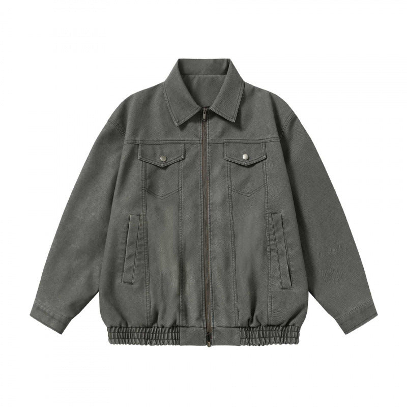 Unisex Boxy Jeans Jacket in Worker Look with Full Zipper, Shirt Collar, and Elastic Hem Fashion Glam