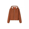 Ladies Cord Jacket with Hood, Teddy Lining and Ring Zipper Fashion Glam