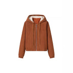 Ladies Cord Jacket with Hood, Teddy Lining and Ring Zipper Fashion Glam