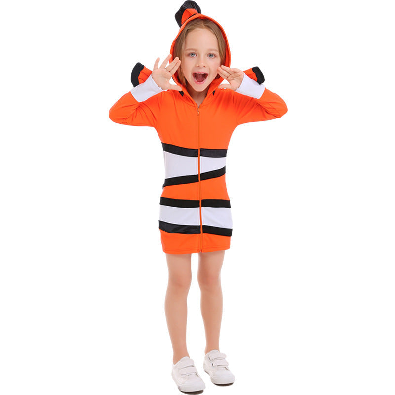 Ladies' animal costume in clownfish design with hood and colorful accents Fashion Glam