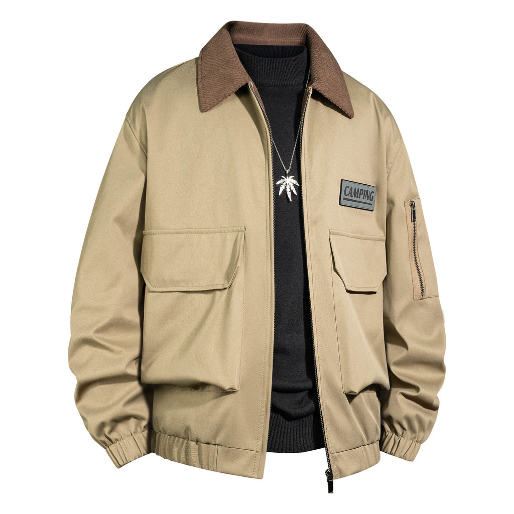 Men's Outdoor Bomber Jacket with Cord Collar and Multifunction Pockets Fashion Glam