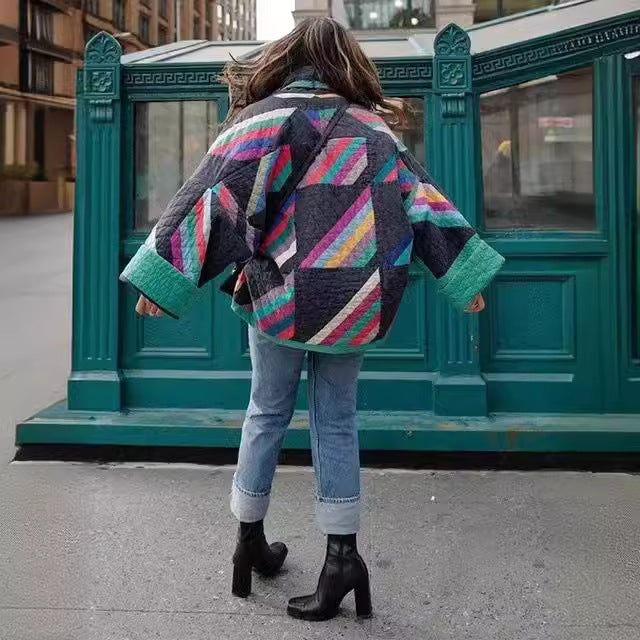 Women's padded kimono quilted jacket with patchwork design and wide sleeves Fashion Glam