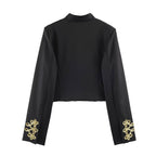Women's short military-style jacket with gold trim and stand-up collar Fashion Glam