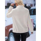 Women's fluffy fleece cuddle pullover with half zipper, kangaroo pocket and stand-up collar Fashion Glam