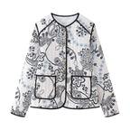 Women's Quilted Boxy Quilted Jacket with Paisley Print and Contrasting Piping Fashion Glam