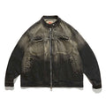 Unisex Boxy Denim Jacket in Oversized Cut with Two-Tone Wash and Stand Collar Fashion Glam