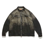 Unisex Boxy Denim Jacket in Oversized Cut with Two-Tone Wash and Stand Collar Fashion Glam