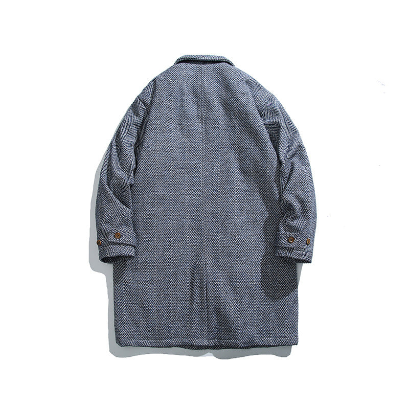 Unisex Kastiger Oversize Wool Blend Coat with Herringbone Pattern, Shirt Collar and Button Placket Fashion Glam