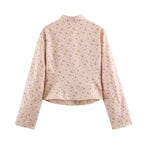 Women's Tailored Short Jacket with Decorative Lacing and Stand-Up Collar Fashion Glam