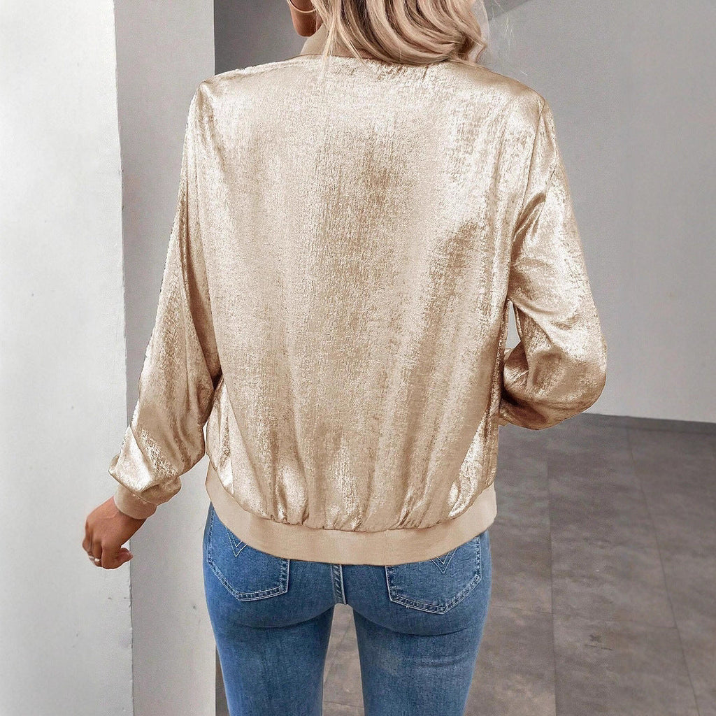 Women's Shiny Bomber Jacket Fashion Glam