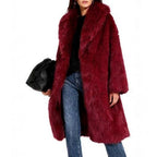 Women's Elegant Maxi Faux Fur Coat with Wide Shawl Collar and Straight Cut Fashion Glam