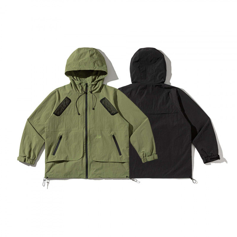 Unisex Technical Oversized Hooded Jacket with Mesh Ventilation Zones, Zipper and Drawstring Fashion Glam