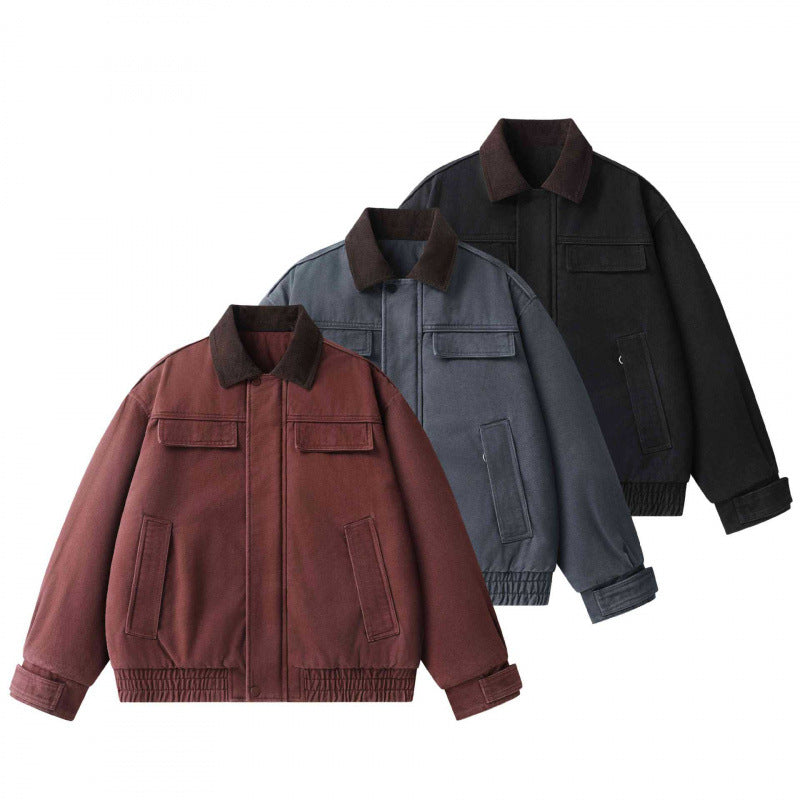 Men's Oversized Canvas Blouson with Cord Collar, Concealed Front Placket and Gathered Hem Fashion Glam
