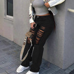 Women wide Destroyed-Denim-Jeans with high waist and strong Ripped-look Fashion Glam