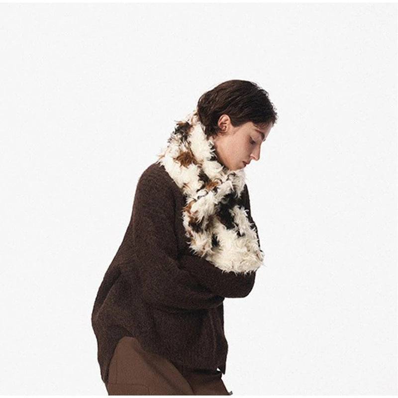 Women's faux fur shawl stole with curly shaggy texture and loop closure Fashion Glam