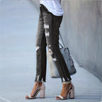 Women Cropped Destroyed Jeans with High Waist, Straight Leg & Raw Frayed Hem Fashion Glam