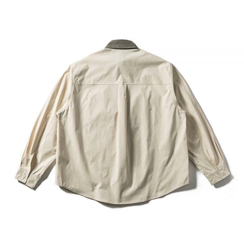Men's oversized shirt in relaxed fit with contrast collar and patch chest pocket Fashion Glam