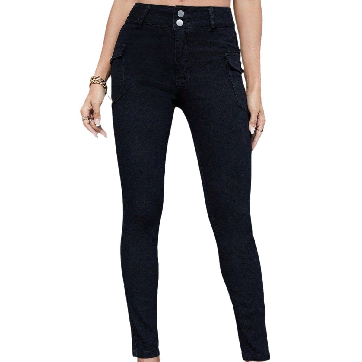 Women High-Waist Skinny Jeans with side cargo pockets and figure-shaping stretch Fashion Glam