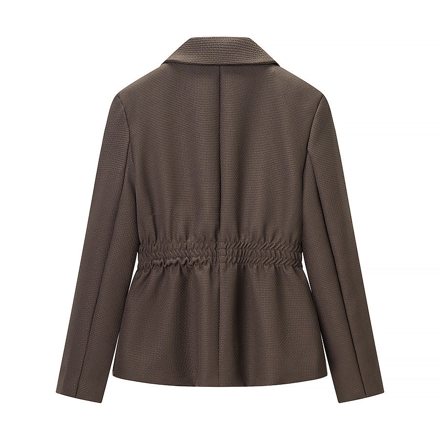Women Tailored Structured Single-Button Blazer with Gathered Waist and Light Padding Fashion Glam