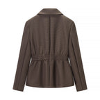 Women Tailored Structured Single-Button Blazer with Gathered Waist and Light Padding Fashion Glam