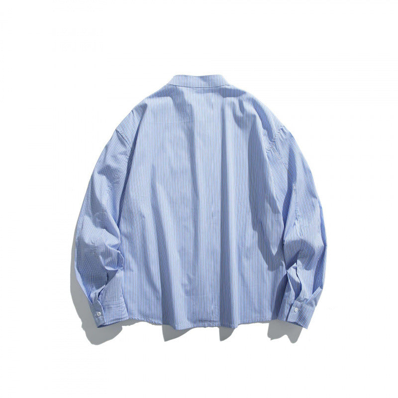 Unisex Oversize Shirt with Stand-Up Collar, Pinstripes and Breast Pocket Fashion Glam