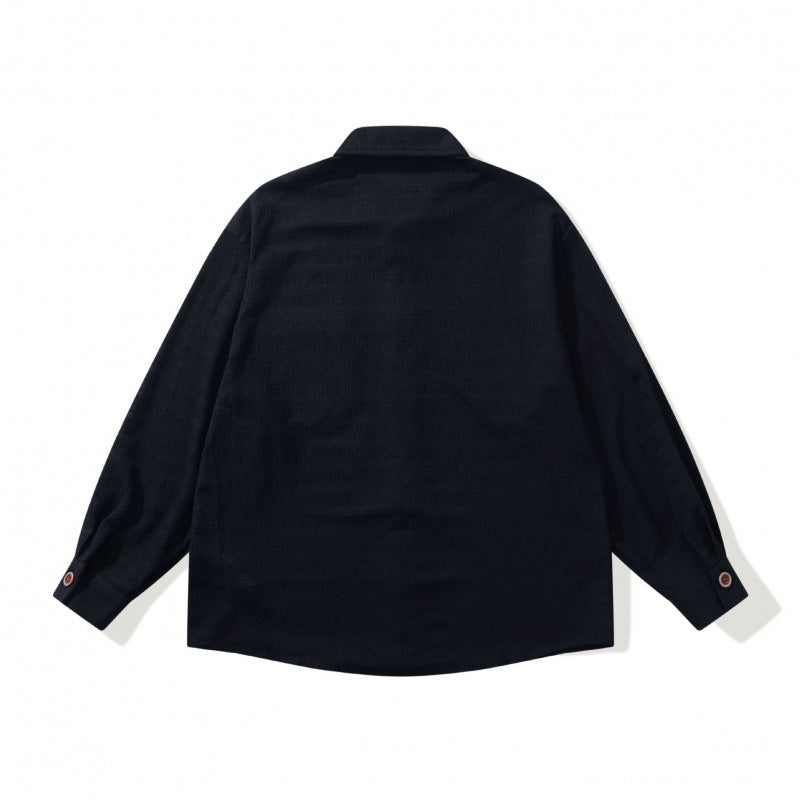Unisex structured knit shirt jacket with boxy oversized cut and contrasting chest pocket Fashion Glam
