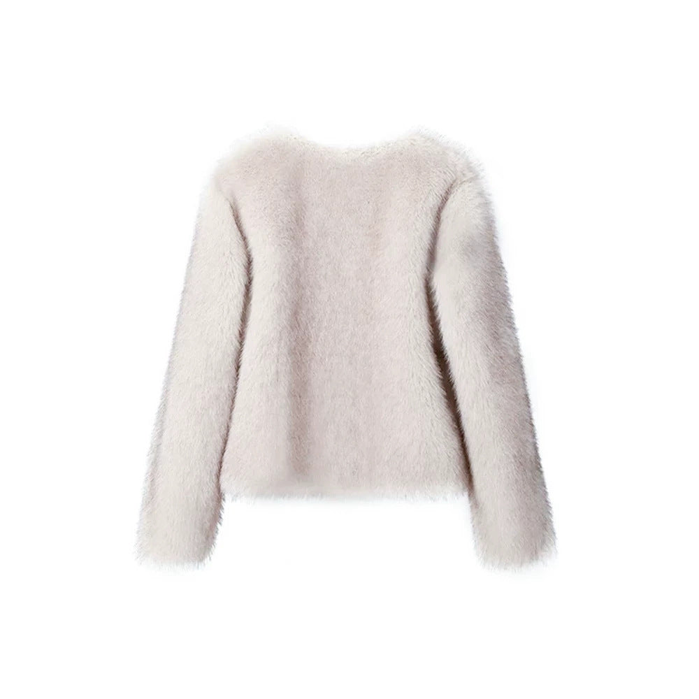 Women's Short Boxy Blouson made of dense high-pile faux fur with boxy silhouette Fashion Glam
