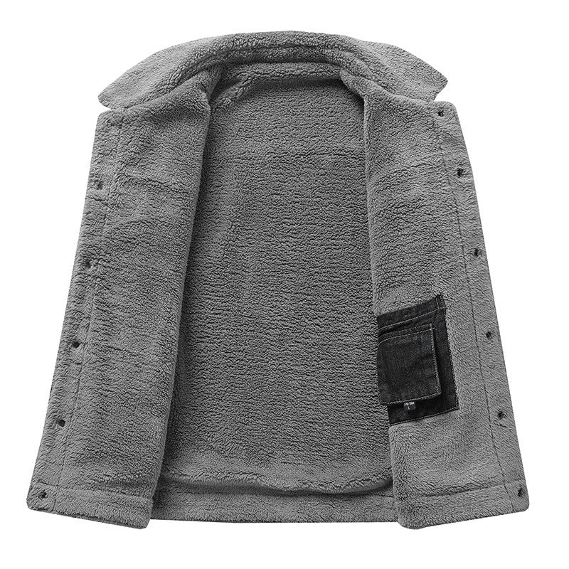 Men's Overshirt Jacket made of Denim with Teddy lining and Sherpa collar Fashion Glam