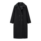 Ladies long coat in a minimalist cocoon cut made of a wool blend with double-breasted button placket Fashion Glam