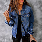 Ladies short cut denim jacket in trucker style with fringe detailing Fashion Glam