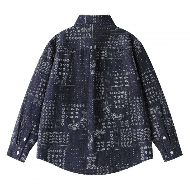 Unisex Boxy Paisley Patchwork Overshirt made of cotton blend with shirt collar and patch breast pocket Fashion Glam