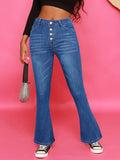 Ladies sculpting high-waisted flared jeans with visible button placket Fashion Glam